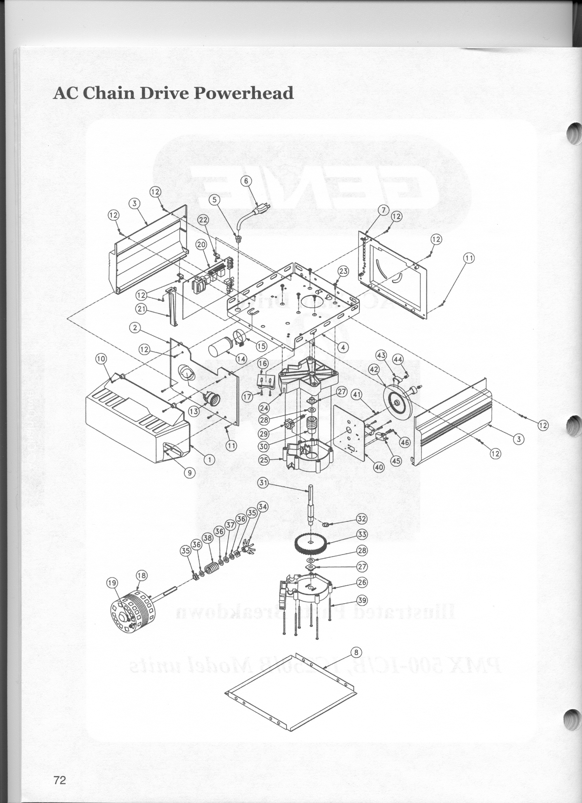 Genie Overhead Door Pmx 696 Power Head Exploded View Garage